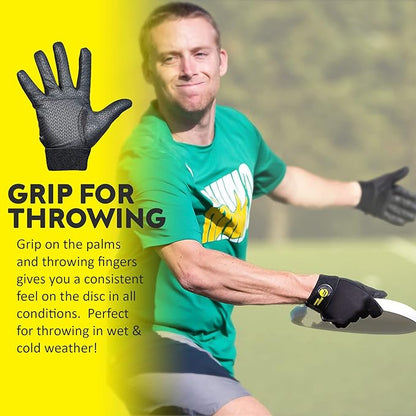 Ultimate Frisbee Gloves - Rubberized Palm & Fingers for Amazing Grip in All Conditions - Play Your Best in Any Weather