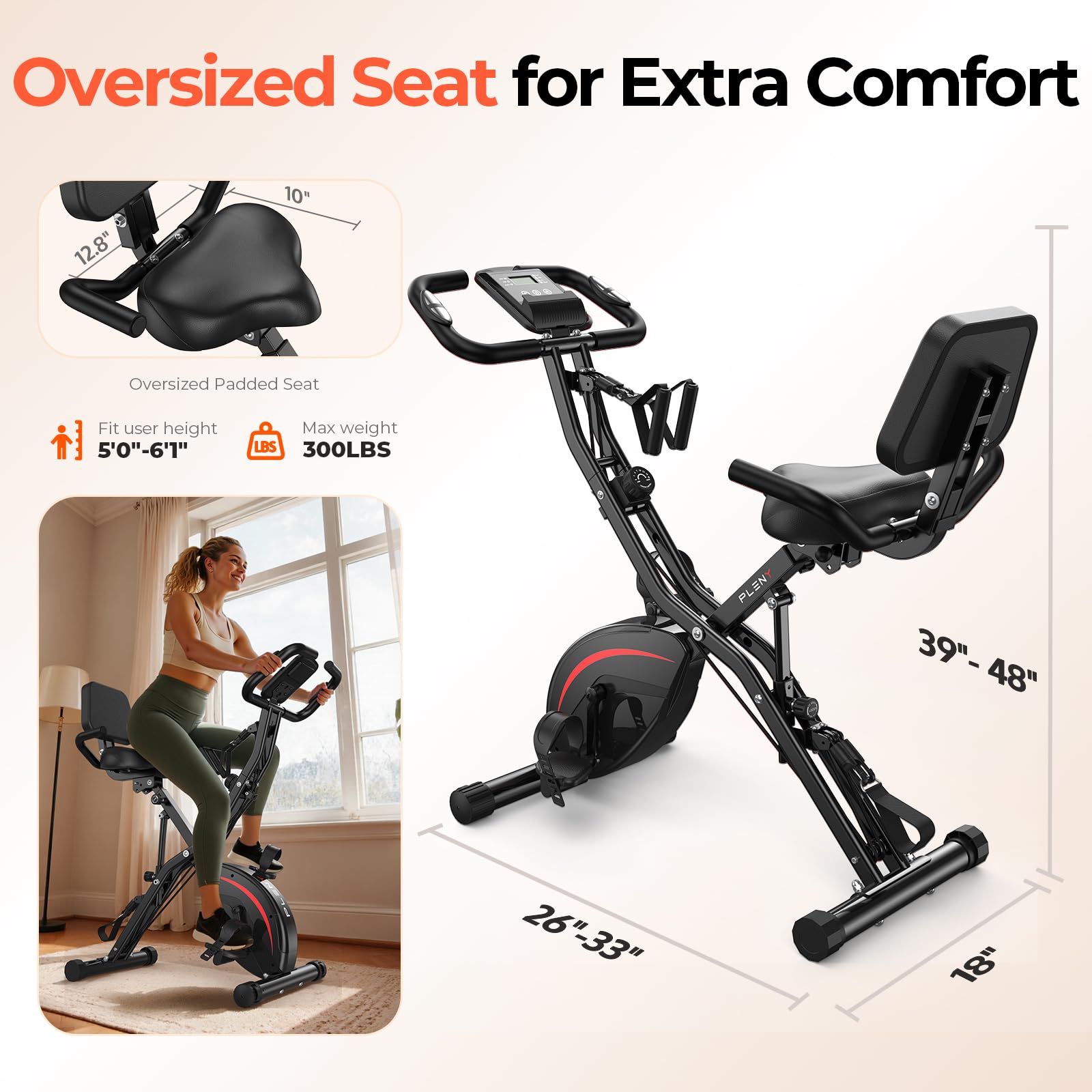 Pleny Folding Exercise Bike, 5 IN 1 Stationary Bikes for Home 6.6 LBS Flywheel, 330LB Weight
