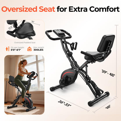 Pleny Folding Exercise Bike, 5 IN 1 Stationary Bikes for Home 6.6 LBS Flywheel, 330LB Weight