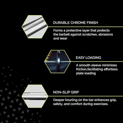 Olympic Training Barbell (6FT) (15 Pound Weight) (300 LBS Capacity), Home Gym Fitness Equipment, Strength Training Workout Bar, Weight bar for Squats, Deadlift, Weightlifting, Bench Press