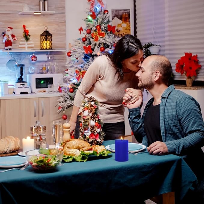 6 Packs 2.75x4 Inch Blue Colored Pillar Candles, Unscented Dripless Cylinder Wax Candles for Home Table Holiday Party Spa Decor Emergency Power Outage