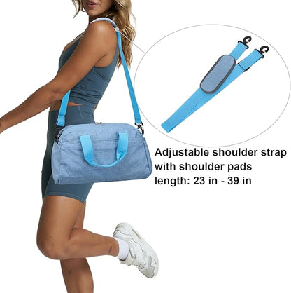 14 inch Small Gym Bag for Women & Men, Mini Duffel Bag for Travel Sports Lightweight Carry On Bag (Light Blue)