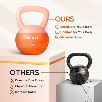 Yes4All Soft Kettlebell, PVC Kettlebells Exercise Weights & Color-Coded Strength Training Kettlebells with 4 Options (5,10,15,20lb), Gentle Hand Weights for Women at Home