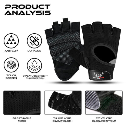 BEAST RAGE Workout Gloves for Men and Women, Fingerless Weight Lifting Gloves with Palm Protection