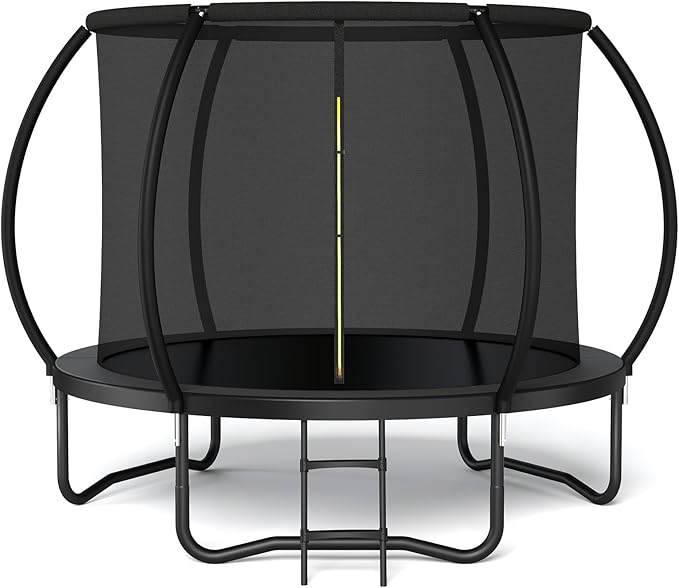 Trampoline 12FT 14FT 15FT 16FT for Kids/Adults - Outdoor Recreational with Enclosure Net Curved Poles and Ladder, Heavy Duty Anti-Rust Coating, ASTM Approval