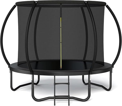 Trampoline 12FT 14FT 15FT 16FT for Kids/Adults - Outdoor Recreational with Enclosure Net Curved Poles and Ladder, Heavy Duty Anti-Rust Coating, ASTM Approval