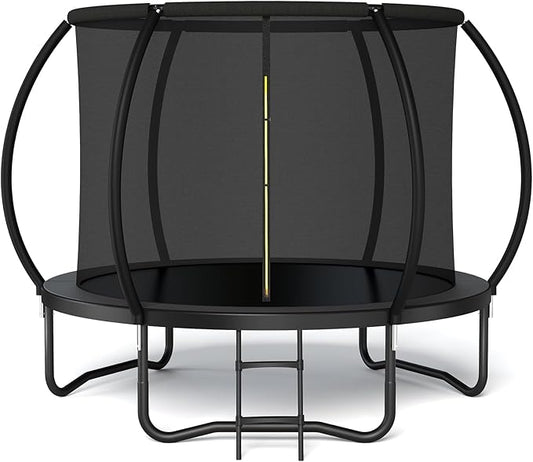 Trampoline 12FT 14FT 15FT 16FT for Kids/Adults - Outdoor Recreational with Enclosure Net Curved Poles and Ladder, Heavy Duty Anti-Rust Coating, ASTM Approval