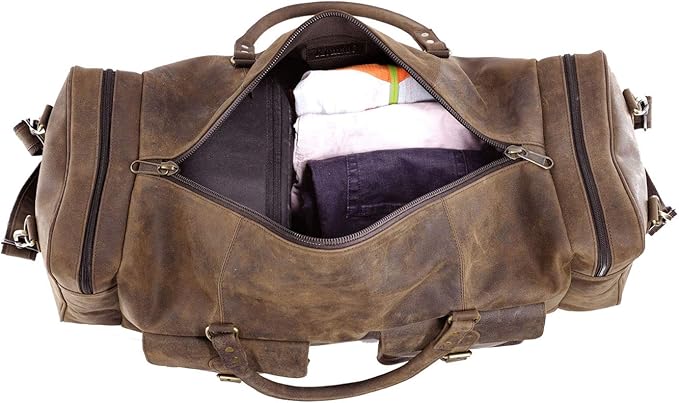 KomalC 28 inch Duffel Bag Travel Sports Overnight Weekend Leather Duffle Bag for Gym Sports Cabin Holdall bag (Distressed Brown)