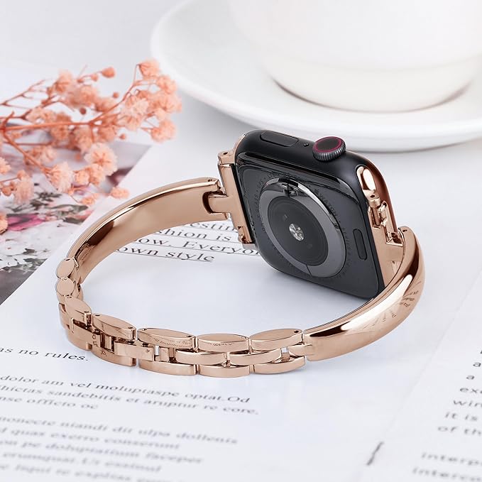 Silm Metal Band Compatible with Fitbit Versa 4/Fitbit Sense 2 Band Cute Women, Bling Jewelry Strap Replacement Compatible for Fitbit Sense/Versa 3 Women (Rose Gold)