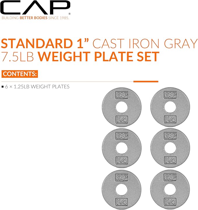 CAP Barbell Standard 1-Inch Cast Iron Weight Plates - Singles & Sets | 1.25-50 lbs | Multiple Options