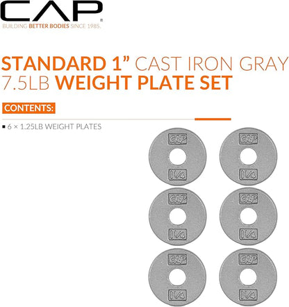CAP Barbell Standard 1-Inch Cast Iron Weight Plates - Singles & Sets | 1.25-50 lbs | Multiple Options
