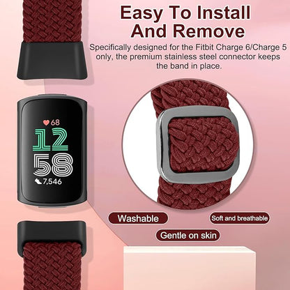 Braided Band Compatible with Fitbit Charge 6/Fitbit Charge 5, Soft Nylon Solo Loop Adjustable Replacement Wristband for Women Men