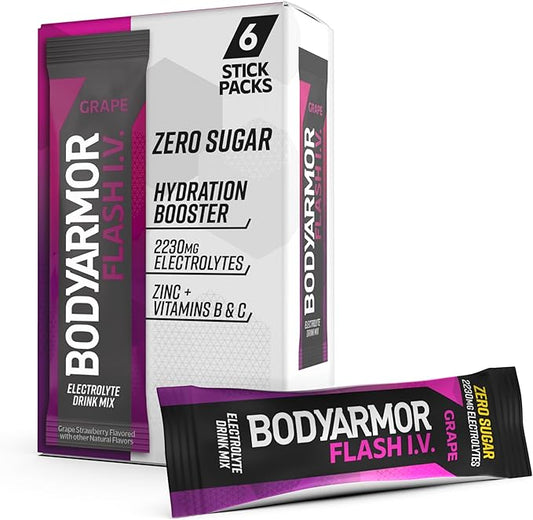 BODYARMOR Flash IV Electrolyte Packets, Grape - Zero Sugar Drink Mix, Single Serve Packs, Coconut