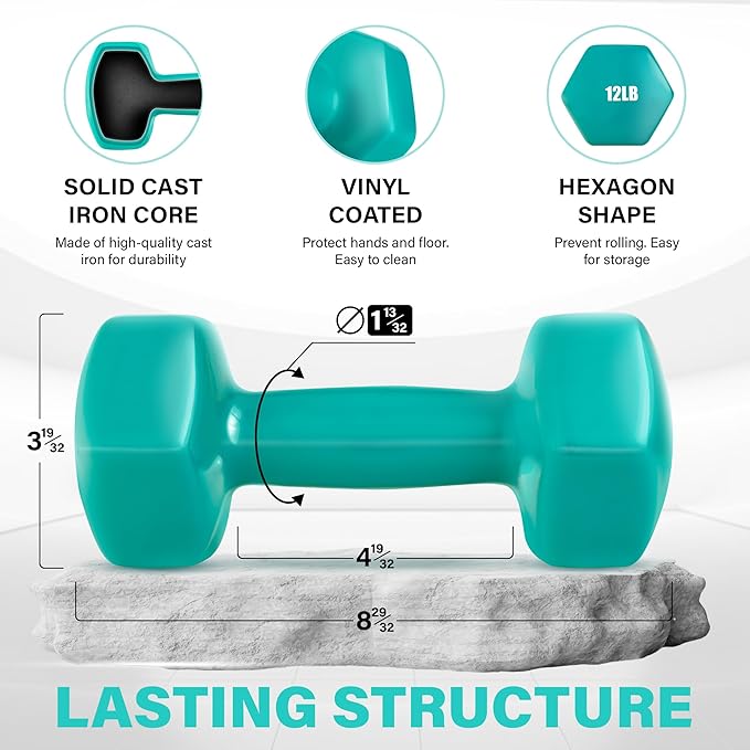 Yes4All Vinyl Hexagon Dumbbell - Dumbbells Set of 2 Hand Weights for Home Gym & Strength Training (2-15 lbs Weight Options)