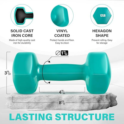 Yes4All Vinyl Hexagon Dumbbell - Dumbbells Set of 2 Hand Weights for Home Gym & Strength Training (2-15 lbs Weight Options)