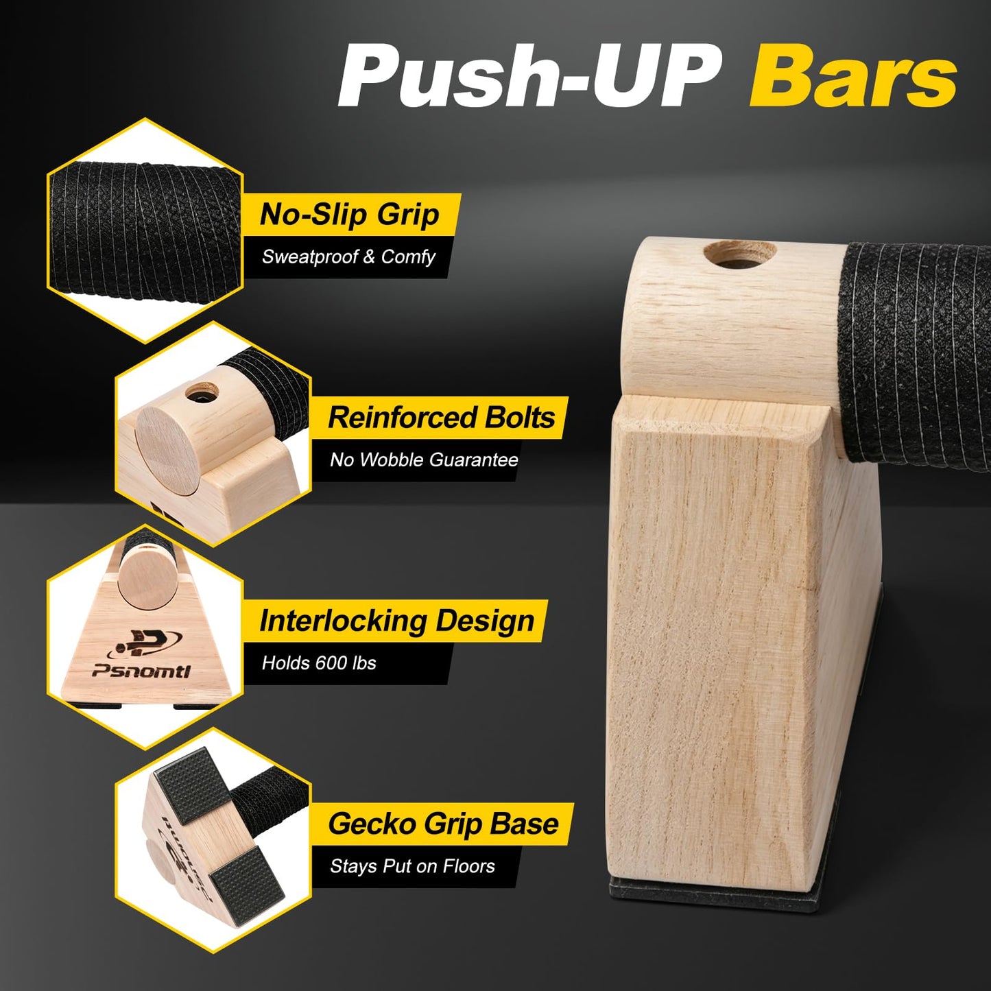 Push Up Bars, Wooden Parallettes Bars 2PCS, Calisthenics Equipment with Non-Slip Base, Perfect
