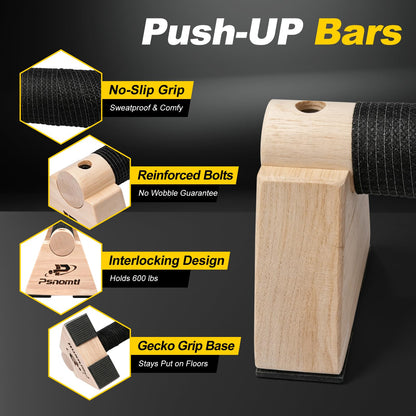 Push Up Bars, Wooden Parallettes Bars 2PCS, Calisthenics Equipment with Non-Slip Base, Perfect