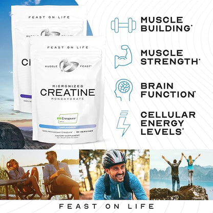 Muscle Feast Creapure - Micronized Creatine Monohydrate Powder | Premium Pre-Workout or Post-Workout | Flavored Creatine for Women & Men | Easy to Mix, Gluten-Free, Safe and Pure, (Watermelon, 250g)