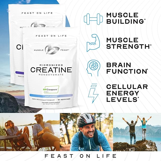 Muscle Feast Creapure - Micronized Creatine Monohydrate Powder | Premium Pre-Workout or Post-Workout | Flavored Creatine for Women & Men | Easy to Mix, Gluten-Free, Safe and Pure, (Orange, 250g)