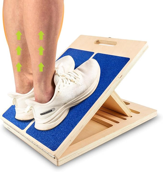 Slant Board for Calf Stretching, Adjustable Portable Wooden Incline Board for Calf Stretcher with Training Poster, 300 Lbs Weight Capacity Calf Stretch Wedge for Leg, Knees, Heel, Ankle & Stretching