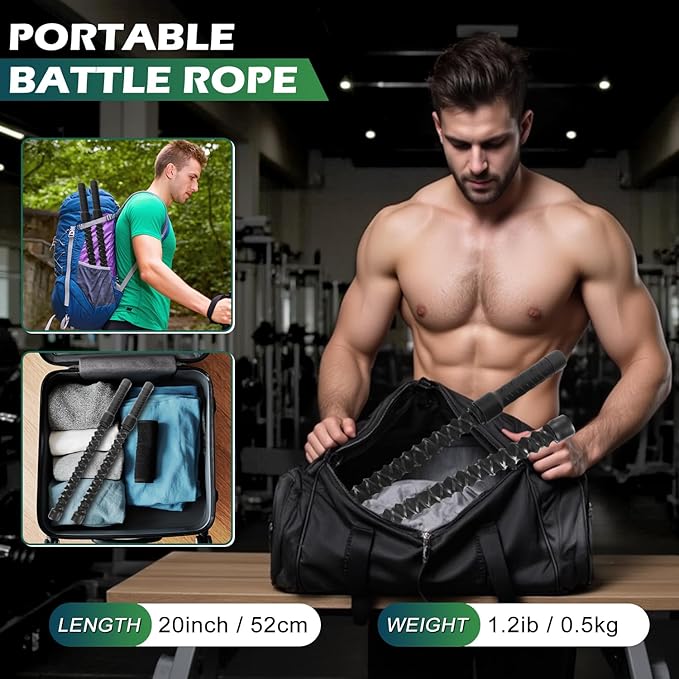 Ropeless Battle Ropes for Home Gym, Weighted Workout Cords for HIIT, Strength, and Low-Impact Cardio Training