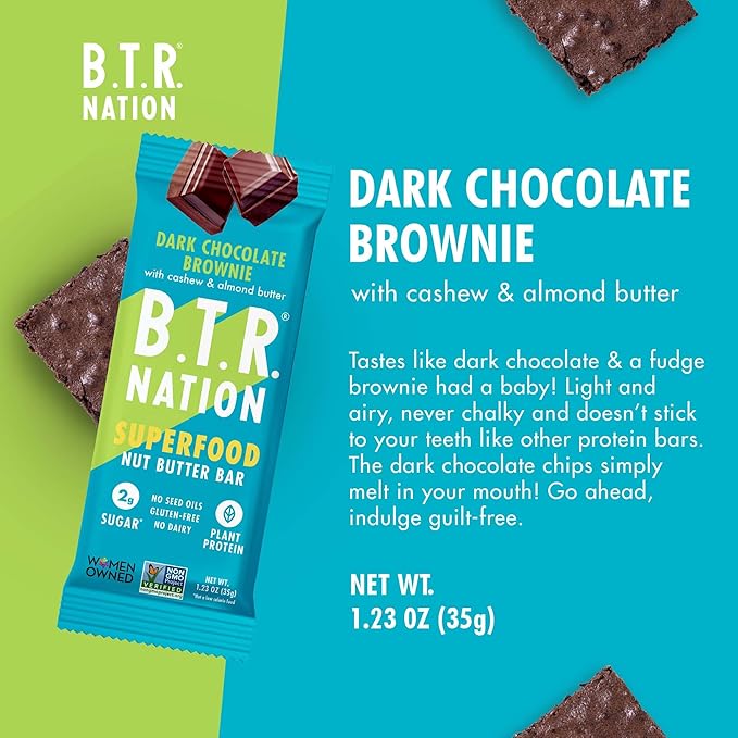B.T.R Nation Keto Superfood Protein Bars, Plant Based Vegan - Brownie RECHARGE | 12 Bars | Low Carb and Gluten Free, Free of Sugar Alcohols and Boosted with Powerful Superfoods