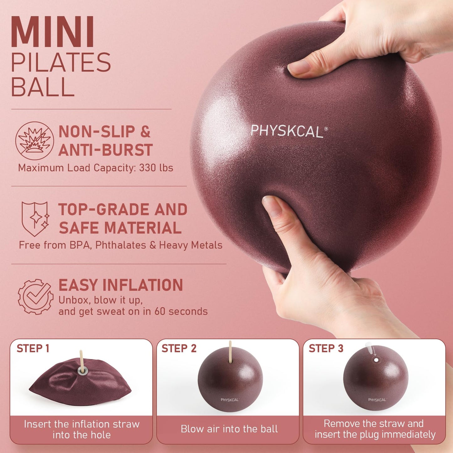 PhysKcal Pilates Kit, 15-Inch Pilates Ring with Pilates Ball & Bands, Plum