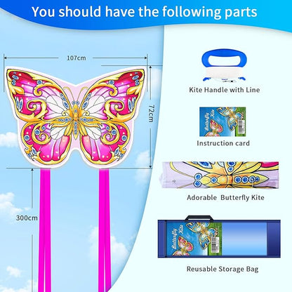 Xida Butterfly Kite for Kids & Adults, Easy to Fly, Ages 4-8, Large Kite with 300ft Handle, Perfect for Beach Trips