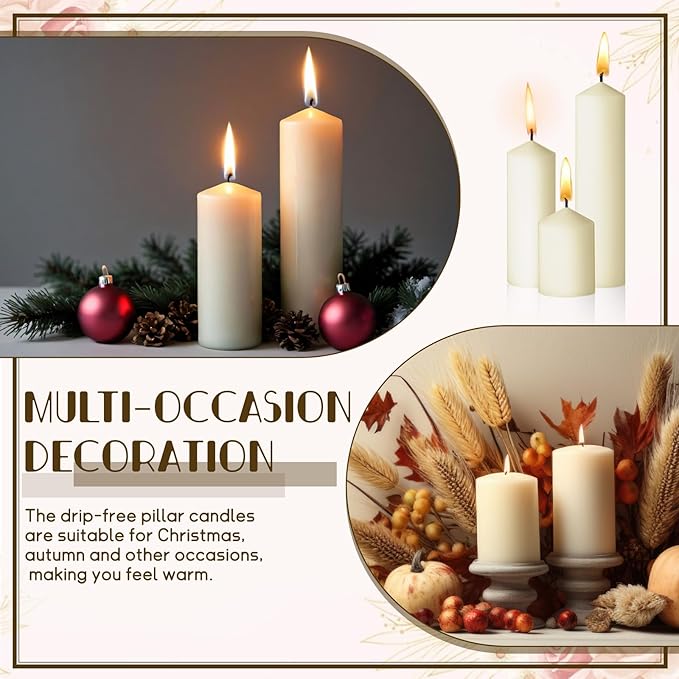 36PC Lvory Pillar Candles Bulk 2 in x 3, 6, 8 Inch Long Burning Wax Pillar Candles Unscented Smokeless Dripless for Wedding Centerpieces Spa Lantern Fireplace Home Festival Fall Party Decor