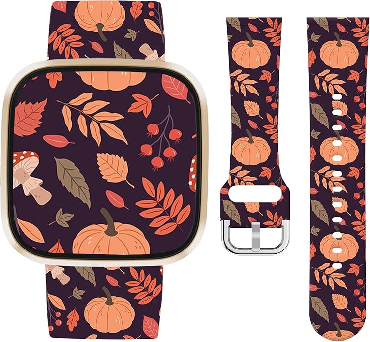 Watbro Halloween Holiday Band Compatible with Fitbit Versa 3 / Sense/Fitbit Versa 4 / Sense 2 Bands for Women Men,Soft Silicone Cute Sport Pumpkin Strap