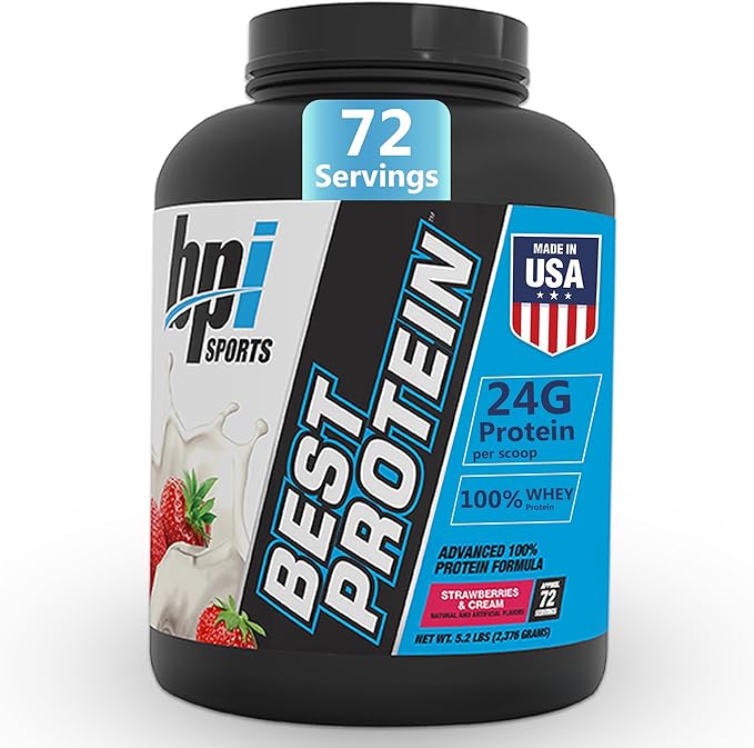 BPI Sports Best Protein ??100% Whey Protein Powder ??Muscle Growth, Recovery, Meal Replacement ??No Maltodextrin, No Fillers, Gluten Free ??for Men & Women | Strawberries and Cream ??5.2 Pounds