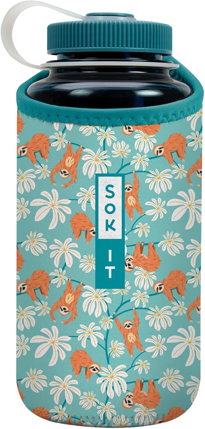 Sok It BotlSok Water Bottle Sleeve Insulated Neoprene Cover (Slothing Around, Fits 32oz Nalgene)