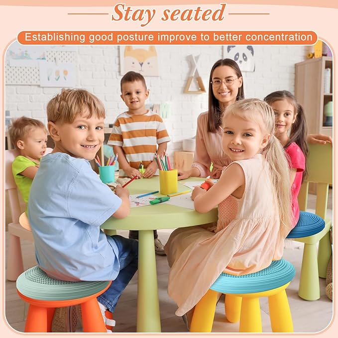 Libima 4 Pcs Wiggle Seat Inflated Wobble Cushion for Sensory Kid 13 Inches Balance Disc Flexible Seating for Classroom Sensory Pad for Chair Wiggle Cushion with Needle Pump