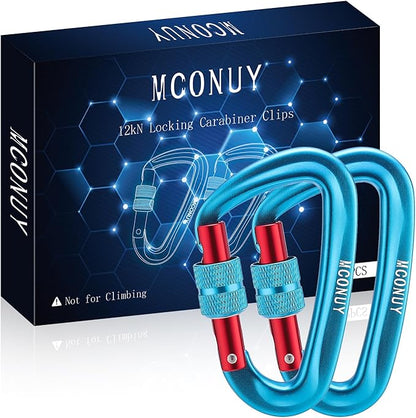 12kN Locking Carabiner Clips, Small Aluminium Carabiners Keychain, Heavy Duty Caribeaners for Camping, Hiking, Hammocks, Swings, Dog Leash, 2 Pcs