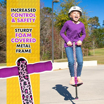 Flybar Pogo Stick for Kids, 40 to 80 Pounds, Perfect for Beginners, Easy Grip Foam Handles, Anti-Slip Foot Pegs, Outdoor Toys for Boys, Jumper Toys for Girls, Outside Toys for Kids (Jolt, Leopard)