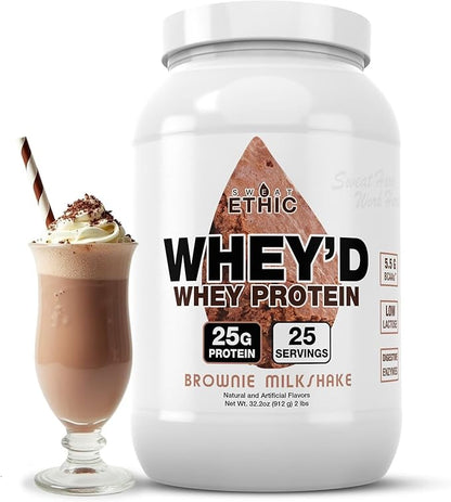Whey'd Protein Powder, 25 G Whey Protein Blend with Concentrate, Isolate & Hydrolysate, Low Lactose & Digestive Enzymes for Easy Mixing & Smooth Texture, Brownie Milkshake, 25 Servings