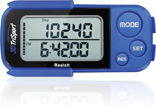 3DTriSport Walking 3D Pedometer with Clip & Strap, eBook Included | 30 Days Memory, Accurate Step Counter, Walking Distance Miles/Km, Calorie Counter, Daily Exercise Time Monitor