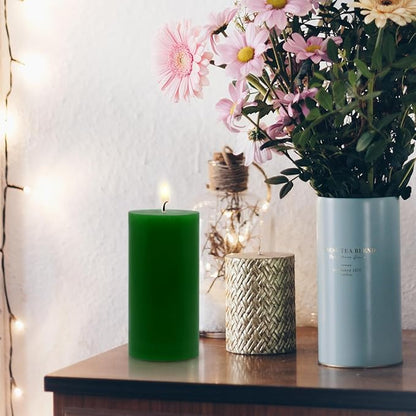3 Packs Different Size Green Pillar Candles, Unscented Non-Toxic Dripless 3x4, 3x6, 3x8 Inch Solid Colored Cylinder Candles for Wedding, Home Decor, Dinner Table, Party, Power Outage, Emergency