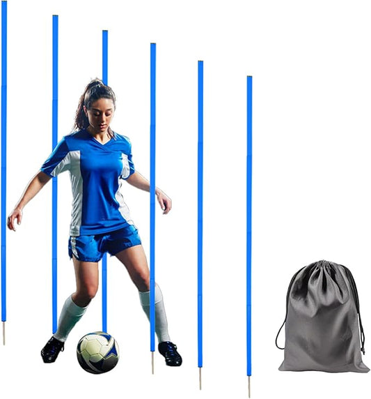 6 Pcs 5FT Adjustable Agility Training Poles for Soccer,Basketball,Football,Dog,Horse Training-Speed and Agility Training Equipment Sports Training Sticks with Stainless Steel Ground Nails