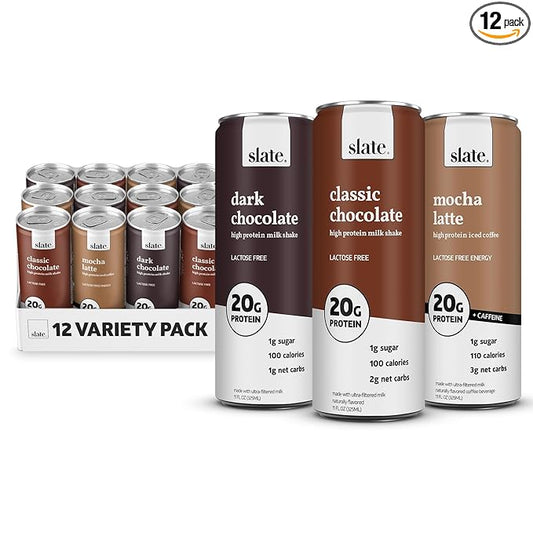 Slate Milk - High Protein Milk Shake - Chocolate Variety Pack - Chocolate, Dark Chocolate, Mocha