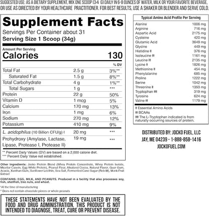 Jocko Fuel Mölk Whey Protein Powder 22g Low Sugar Monk Fruit Blend - Muscle Recovery & Growth, Packaging May Vary (31 Servings, Chocolate Peanut Butter)