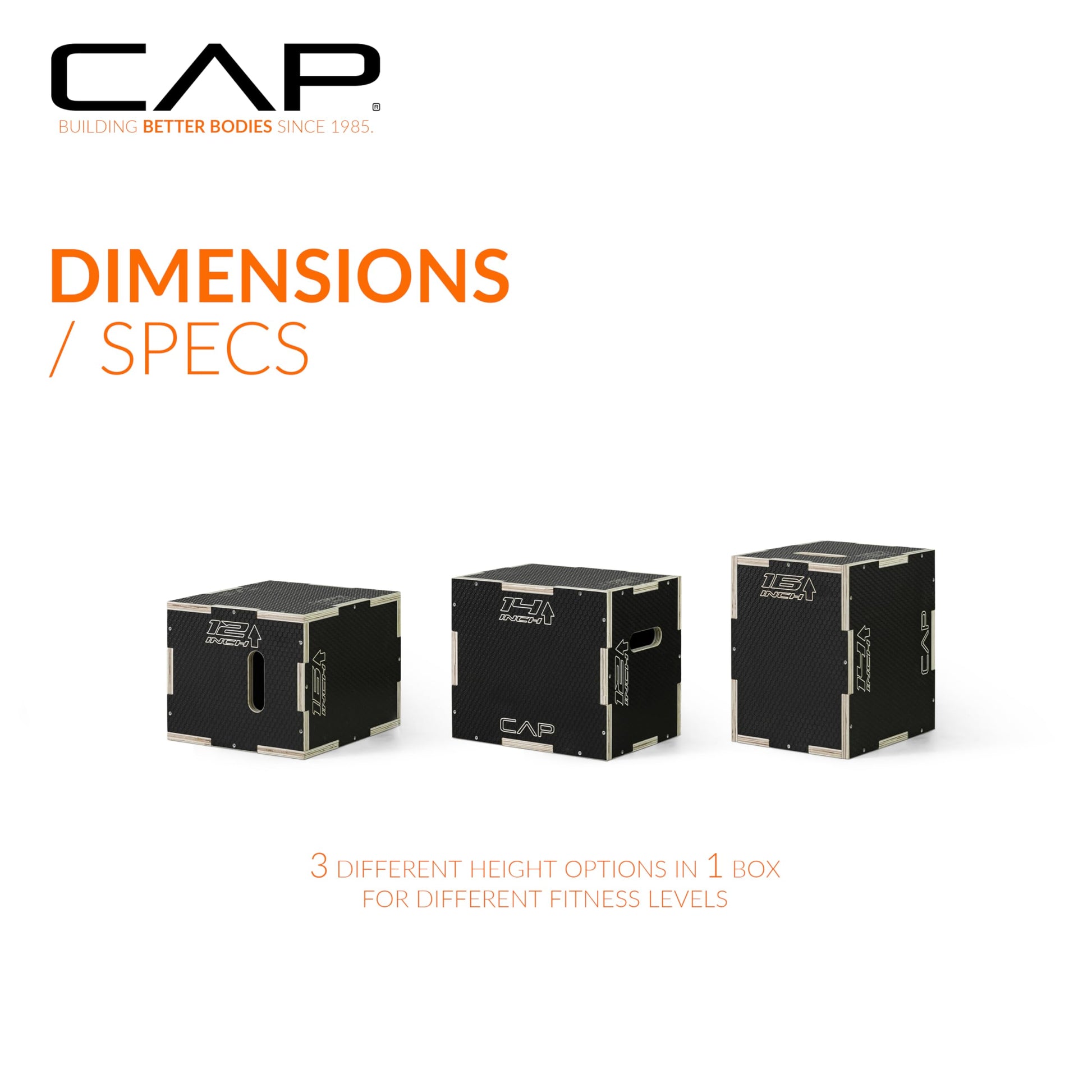 CAP Barbell 3-in-1 Rubber Textured Plyometric Box 16in x 14in x 12in