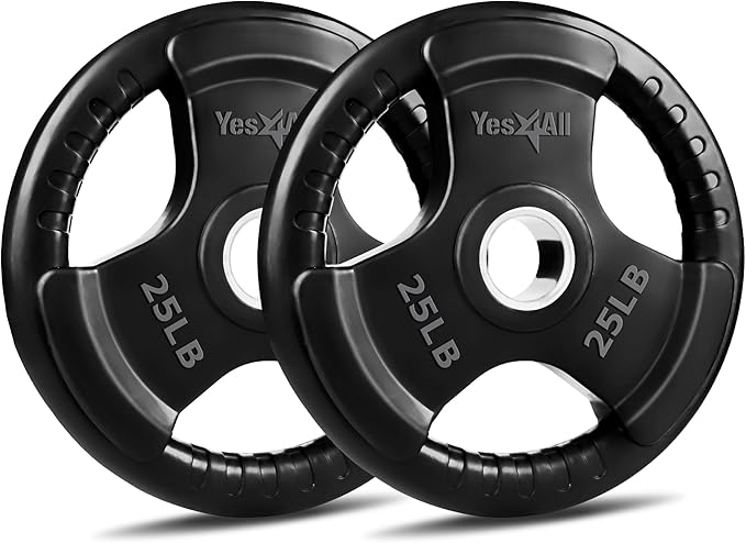 Yes4All Rubber Grip Plates for Barbell, 2-Inch Weight Plates for Weightlifting and Strength Training in Home Gym (Single, Pair and Set)