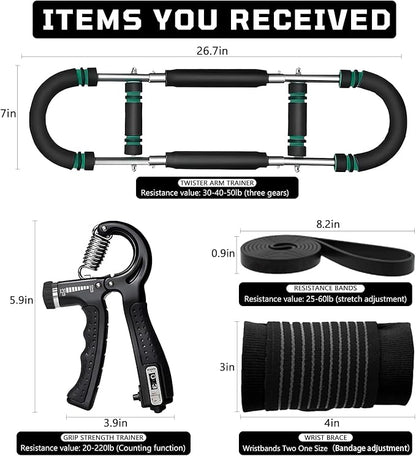 Twister Arm Trainer, 30-110lb Adjustable Chest Workout Equipment, Multi-Muscle Group Training, Portable Power Twister Bar, Detachable Design, Unisex and Suitable for Home and Gym Use