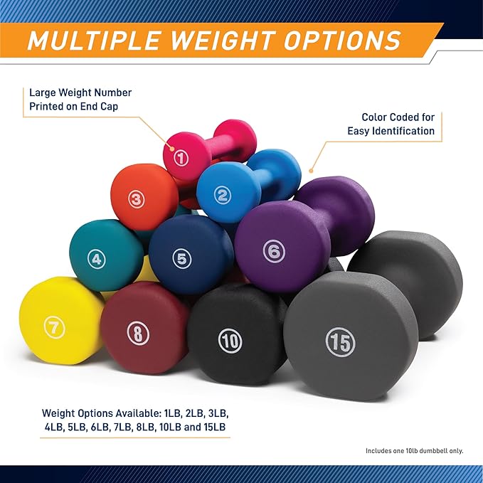 Marcy Colored Neoprene Dumbbell (Sold in Singles or Set) Hand Weights, Exercise Free Weights for Home Gym