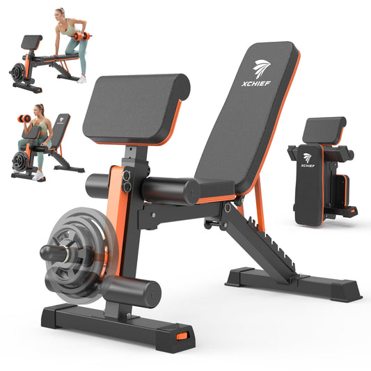 XCHIEF Adjustable Weight Bench with Leg Extension and Preacher Pad, 1000LBS