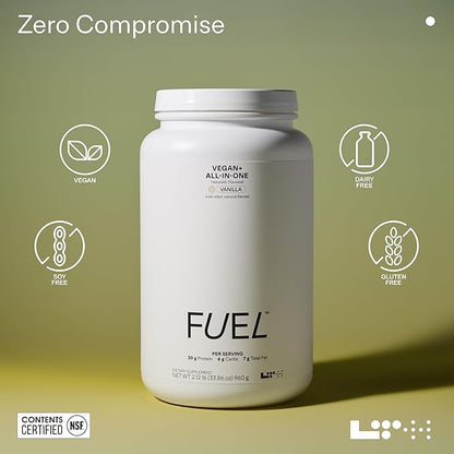 LTH Fuel Vegan & All-in-One - Trusted by Life Time Fitness Members - 30g Protein - Plant-Based Protein Meal Replacement - Vitamins, Minerals, Digestive Enzymes & Probiotics - Vanilla, 20 Servings