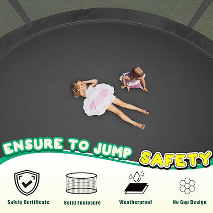 Trampoline 12FT 14FT 15FT 16FT for Kids/Adults - Outdoor Recreational with Enclosure Net Curved Poles and Ladder, Heavy Duty Anti-Rust Coating, ASTM Approval