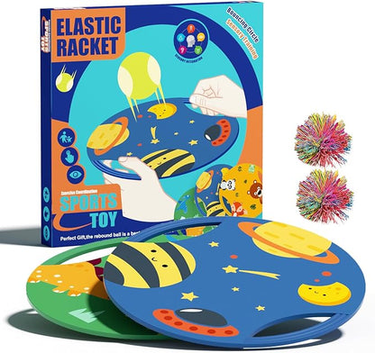 Fun Toss Across Game Toddlers Sensory Toys - Elastic & Soft Fabric Bouncy Paddle & Stringy Ball for Safe Play, Also Works as Flying Disc, Indoor Outdoor Birthday Party Beach Toys Park Backyard Games