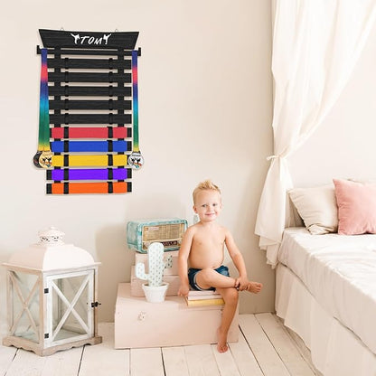 10 Belts Karate Belt Display Rack with Stickers, Taekwondo Belt Display, Martial Arts Belt Display Holder, Jiu Jitsu BJJ Belt Display Hanging Holder for Kids and Adults Gifts